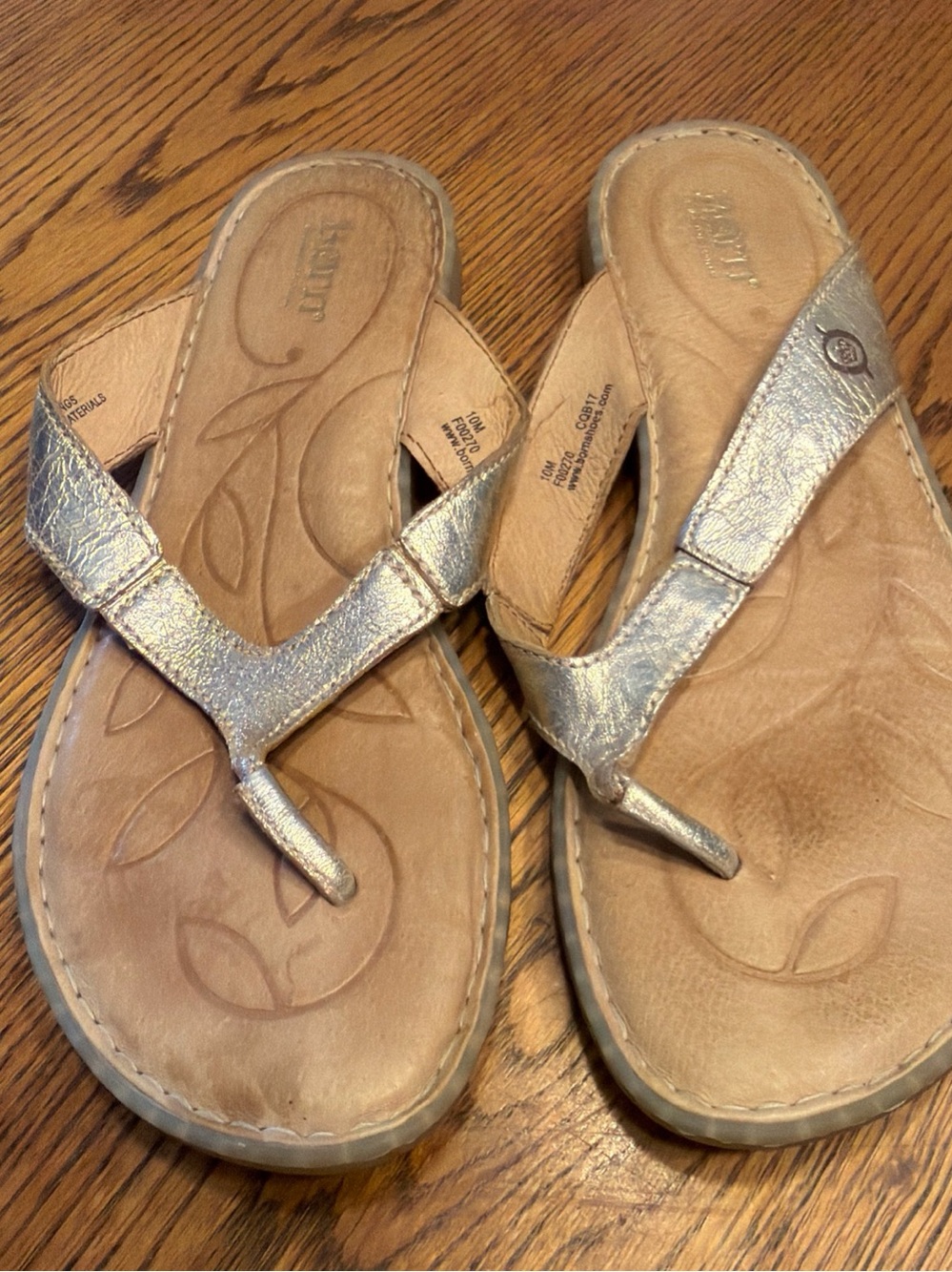 BORN Comfort Leather Thong Sandals - Metallic Gold